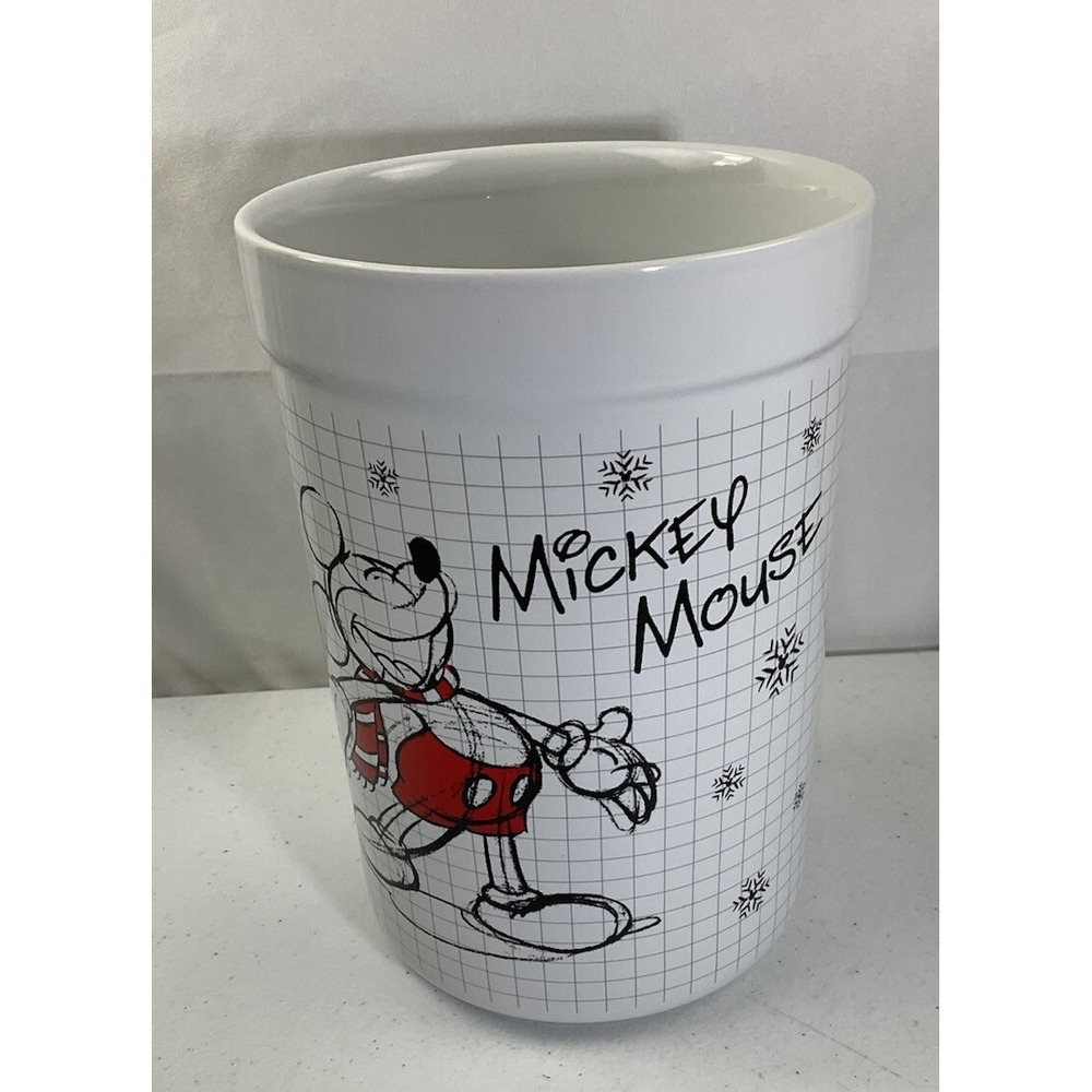 Disney Mickey Minnie Mouse Ceramic Utensil Holder Canister Whte Christmas Winter